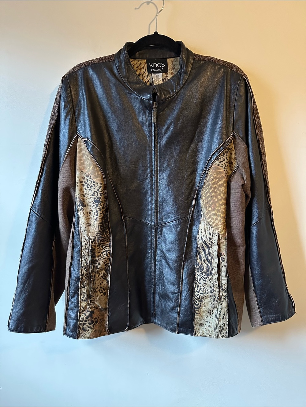 Vintage Koos Of Course Leather Tweed Animal Print Mixed Media Bohemian Jacket